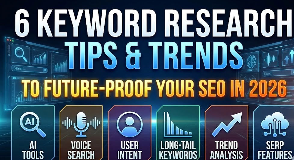 A digital marketer analyzing SEO trends on a dual-monitor setup with graphs showing keyword search intent and volume.