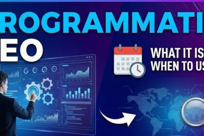A flowchart illustrating a database spreadsheet automatically populating multiple search-engine-optimized landing page templates.