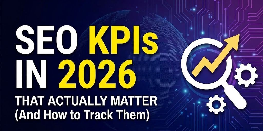 A digital marketer reviewing a dashboard showing organic traffic conversions and AI search visibility metrics.
