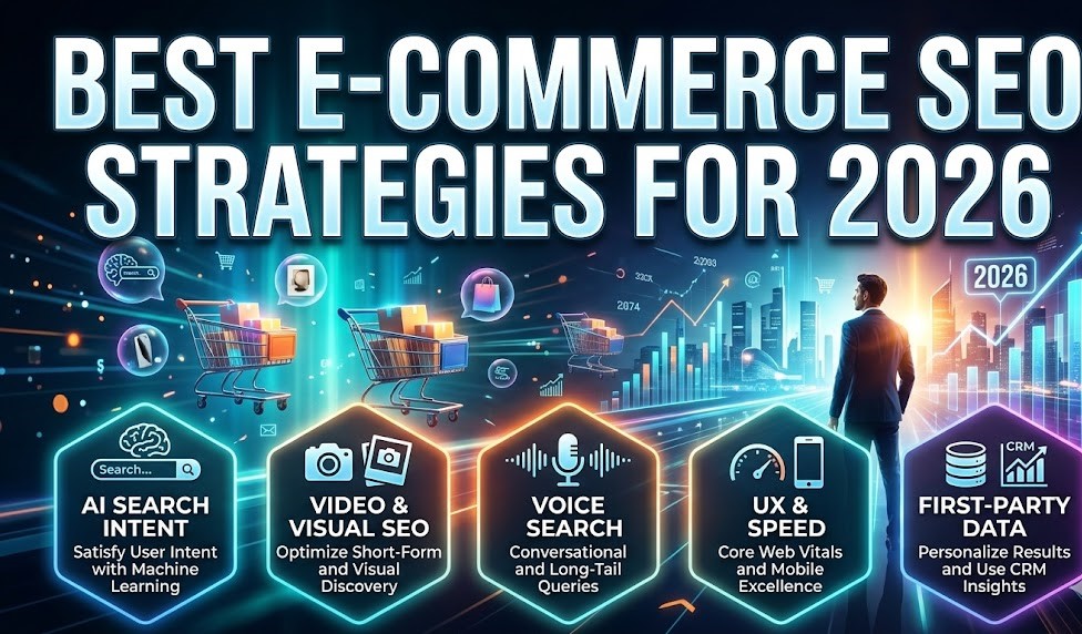 An analytics dashboard showing rising organic traffic and conversion rates for an e-commerce store in 2026.