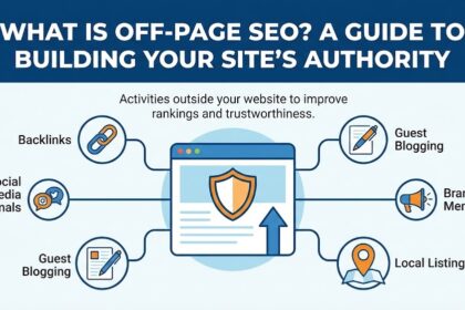 A diagram showing the relationship between a website and various external factors like social media, backlinks, and reviews.