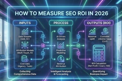 A glowing digital dashboard displaying rising revenue charts and SEO return on investment metrics
