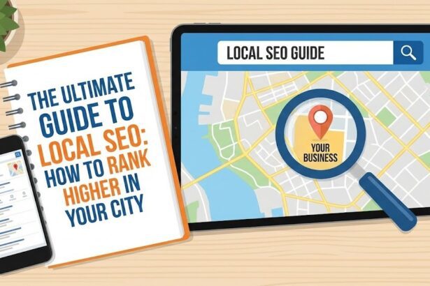 A map pin icon sitting on top of a laptop keyboard displaying search results.