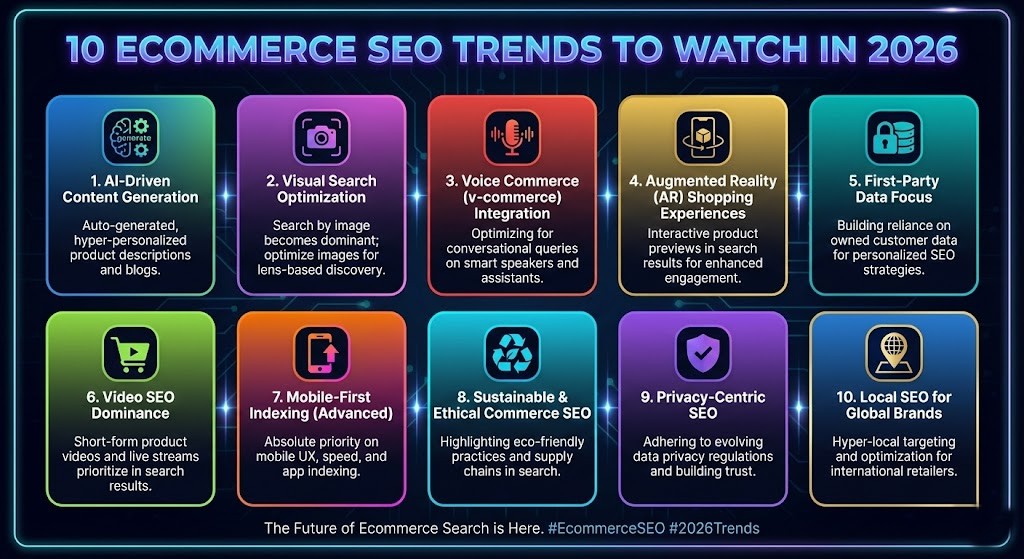 A futuristic digital shopping cart glowing with data streams representing AI-powered ecommerce trends.