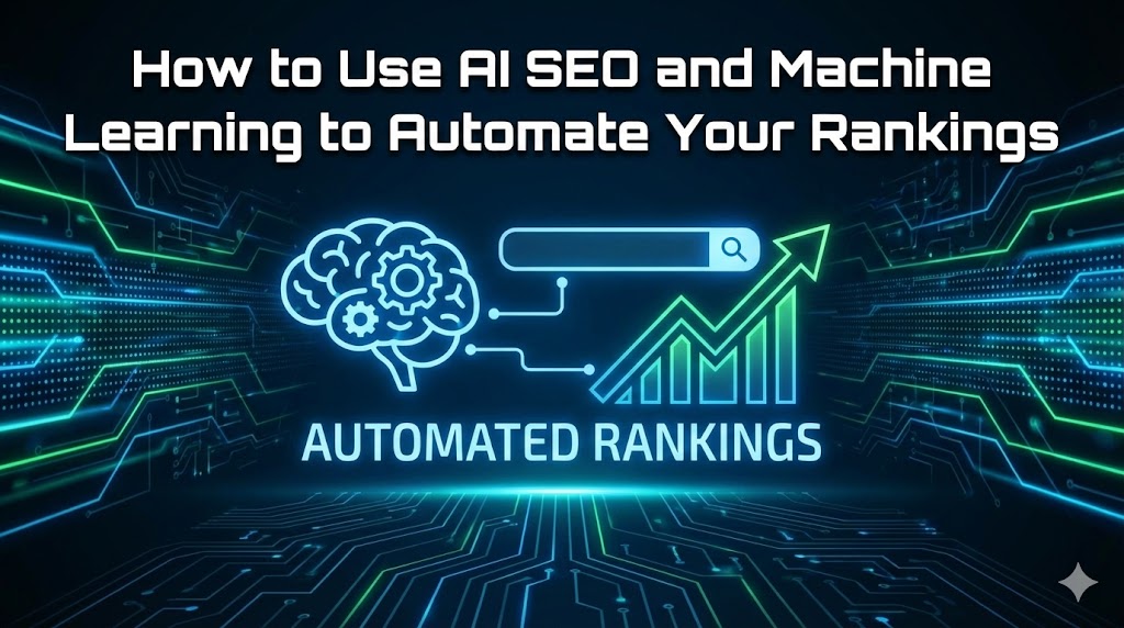 A digital illustration of a robot hand analyzing SEO data graphs on a computer screen.