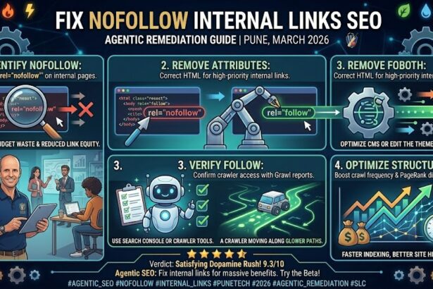 A magnifying glass inspecting a broken chain link on a computer screen, representing an internal link audit for SEO.