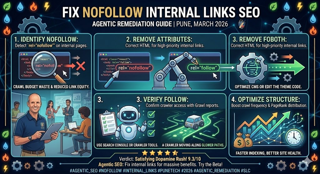 A magnifying glass inspecting a broken chain link on a computer screen, representing an internal link audit for SEO.